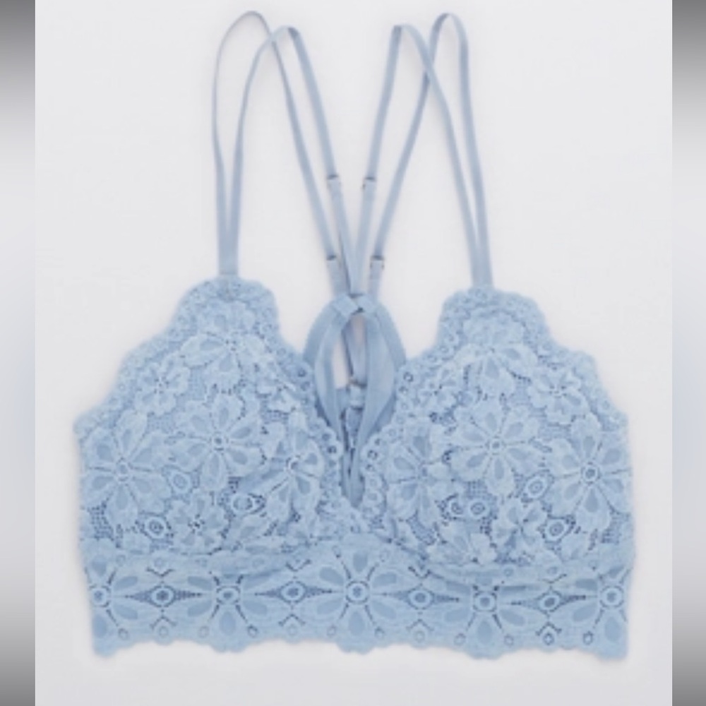 Aerie Snowday Lace Padded Triangle Bralette Monaco Blue Size XL Bra